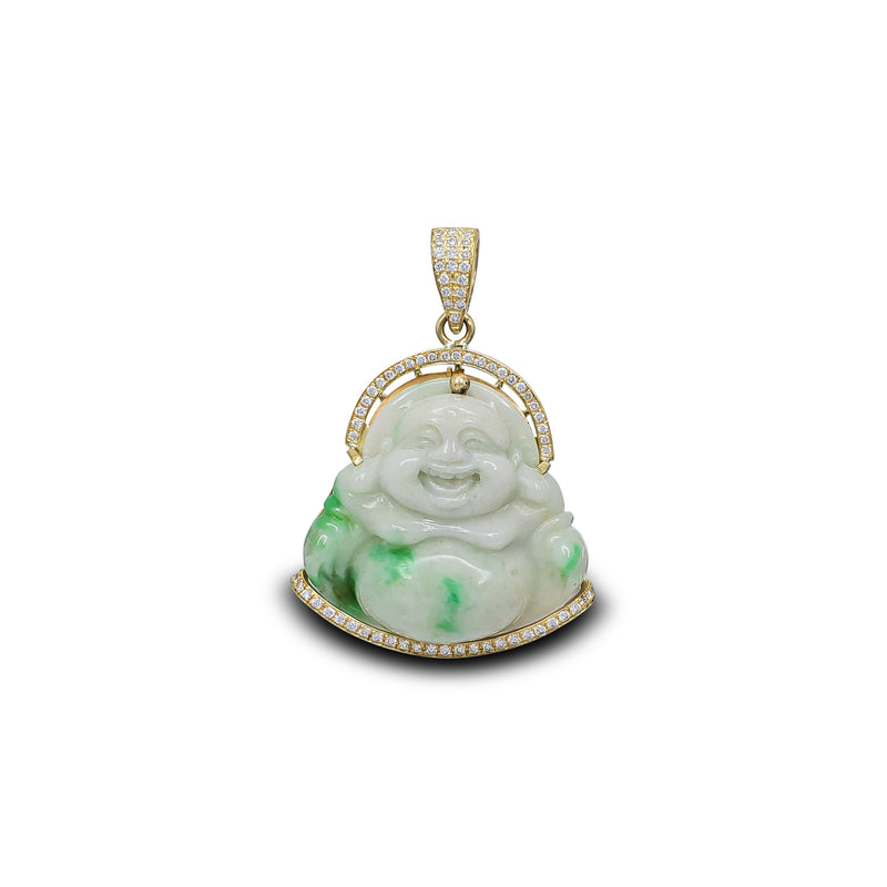 Diamond Jade Laughing Buddha Pendant (14K) – Popular J