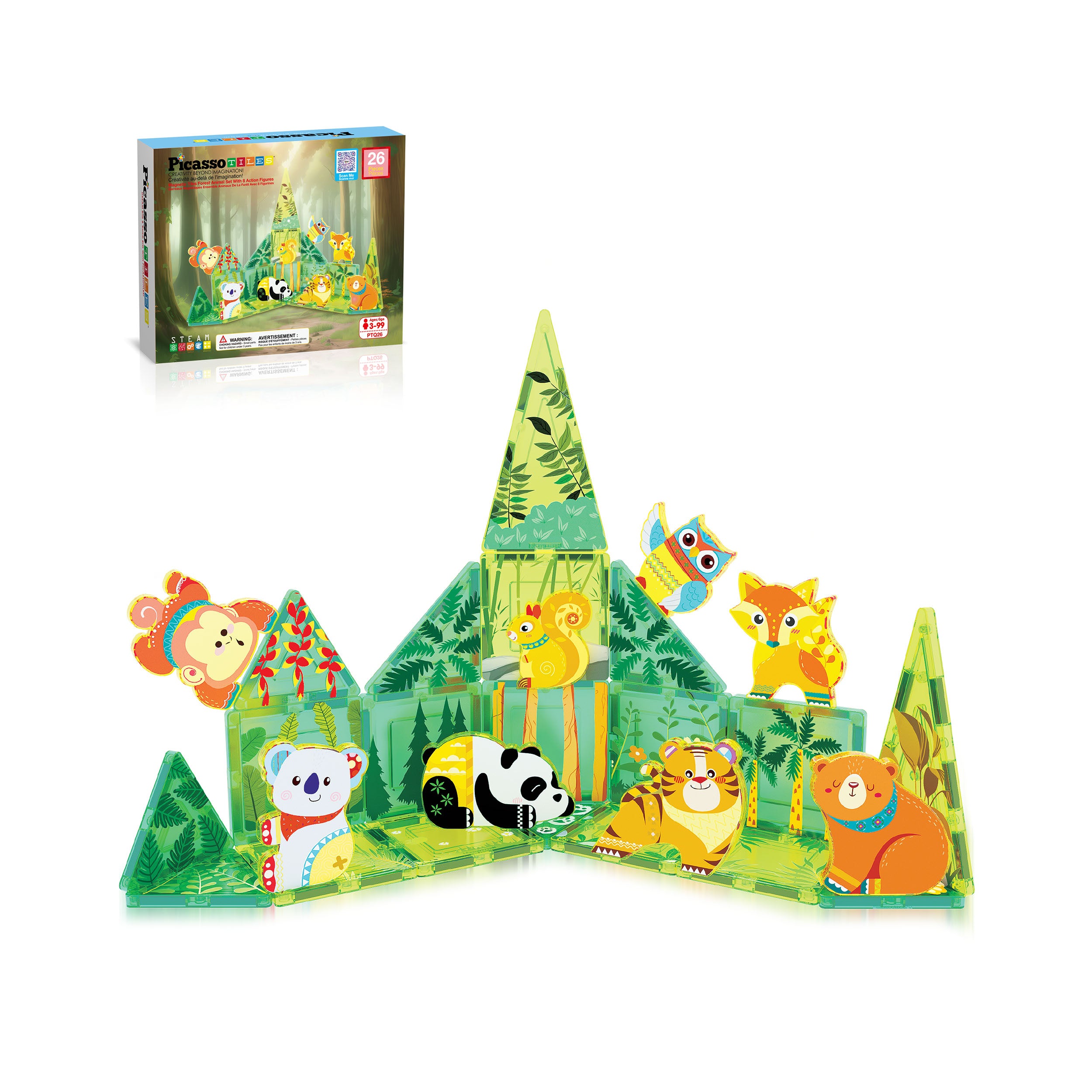 PicassoTiles 26 Piece Forest Animal Magnet Tile Building Blocks