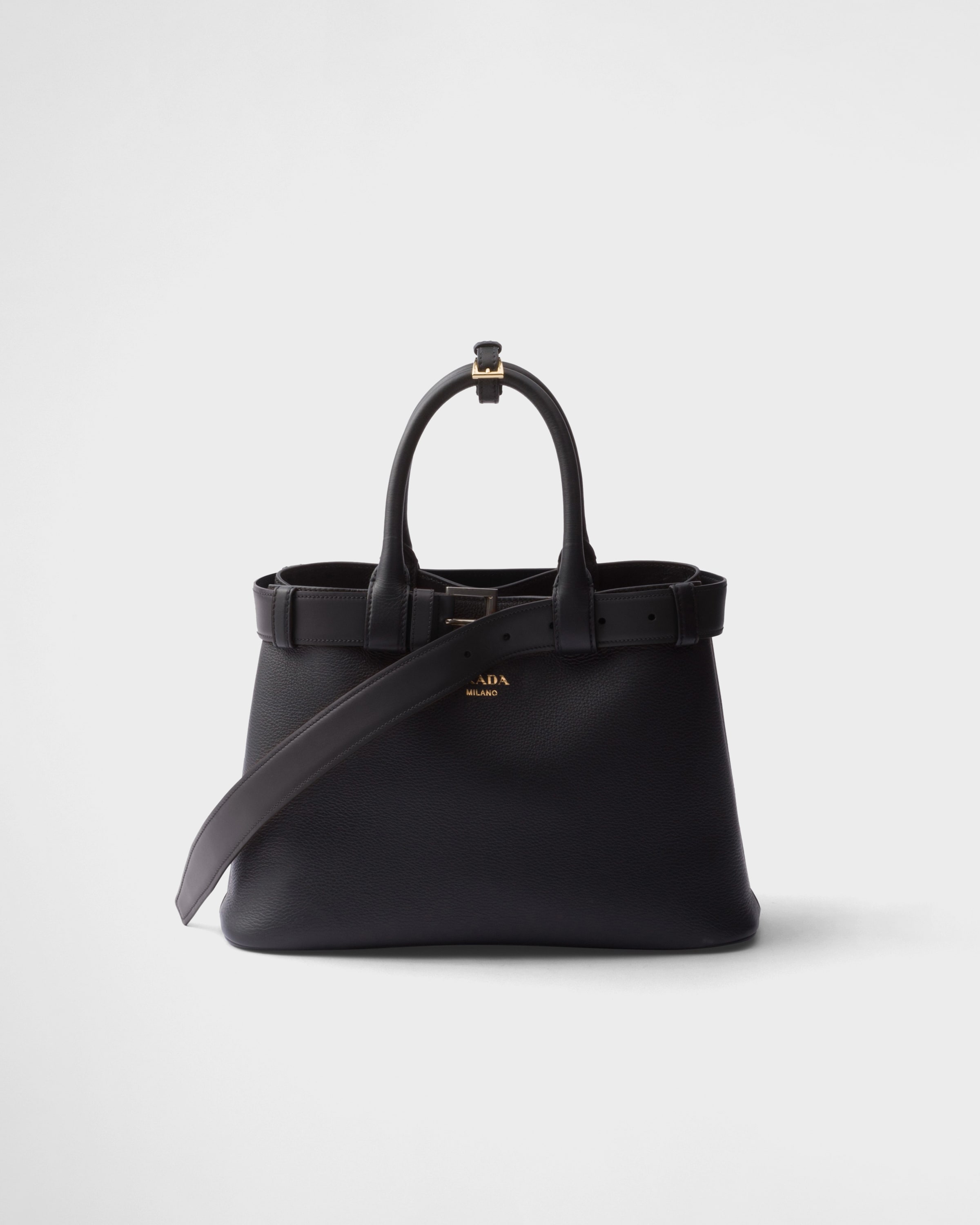 ブラック プラダ バックル スモール ベルト付レザー ハンドバッグ | PRADA
