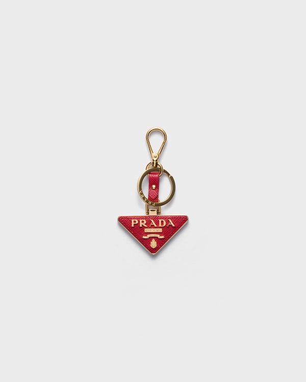 Fiery Red Saffiano Leather And Metal Keychain | PRADA