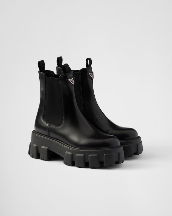 Black Monolith Brushed Leather Chelsea Boots | PRADA
