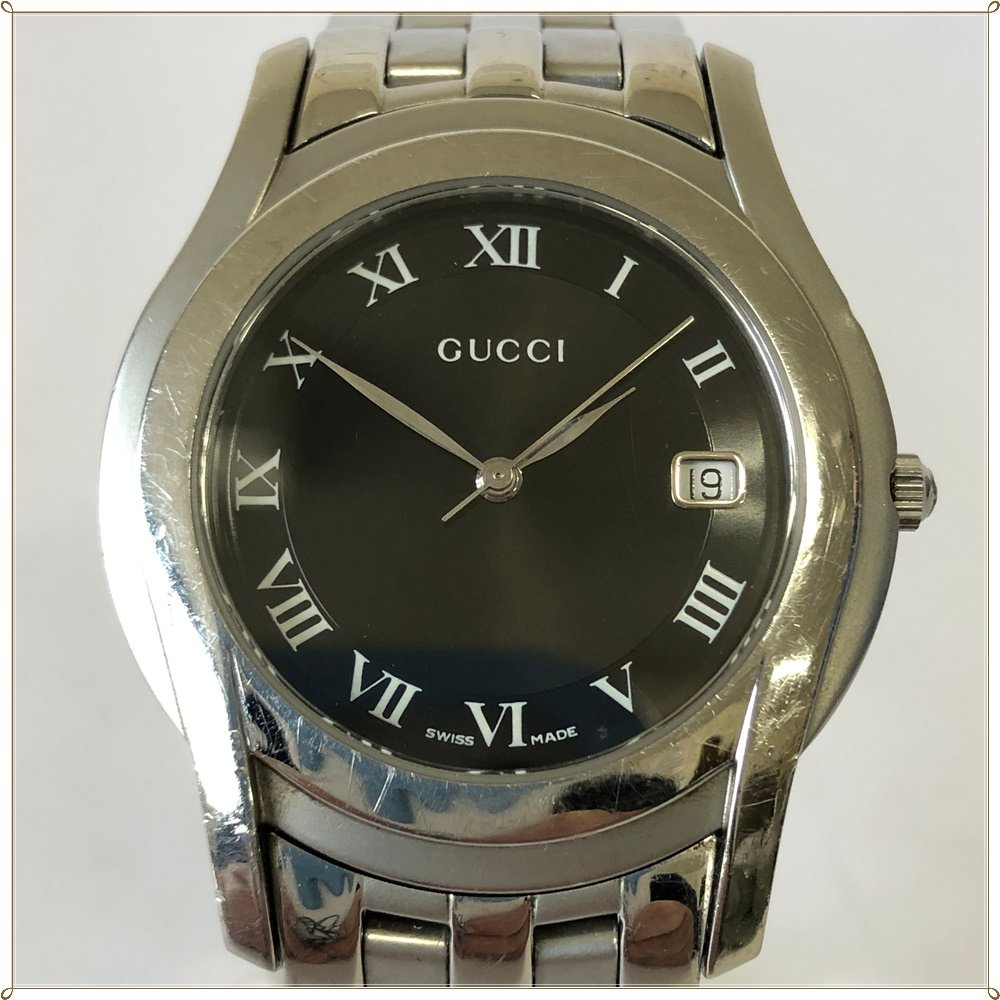 グッチ 5500M クォーツ メンズ腕時計 黒文字盤 シルバーを買取させて