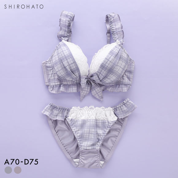 ピュアシェリ チェック柄シフォンフリル ブラセット ABCD ラジャー