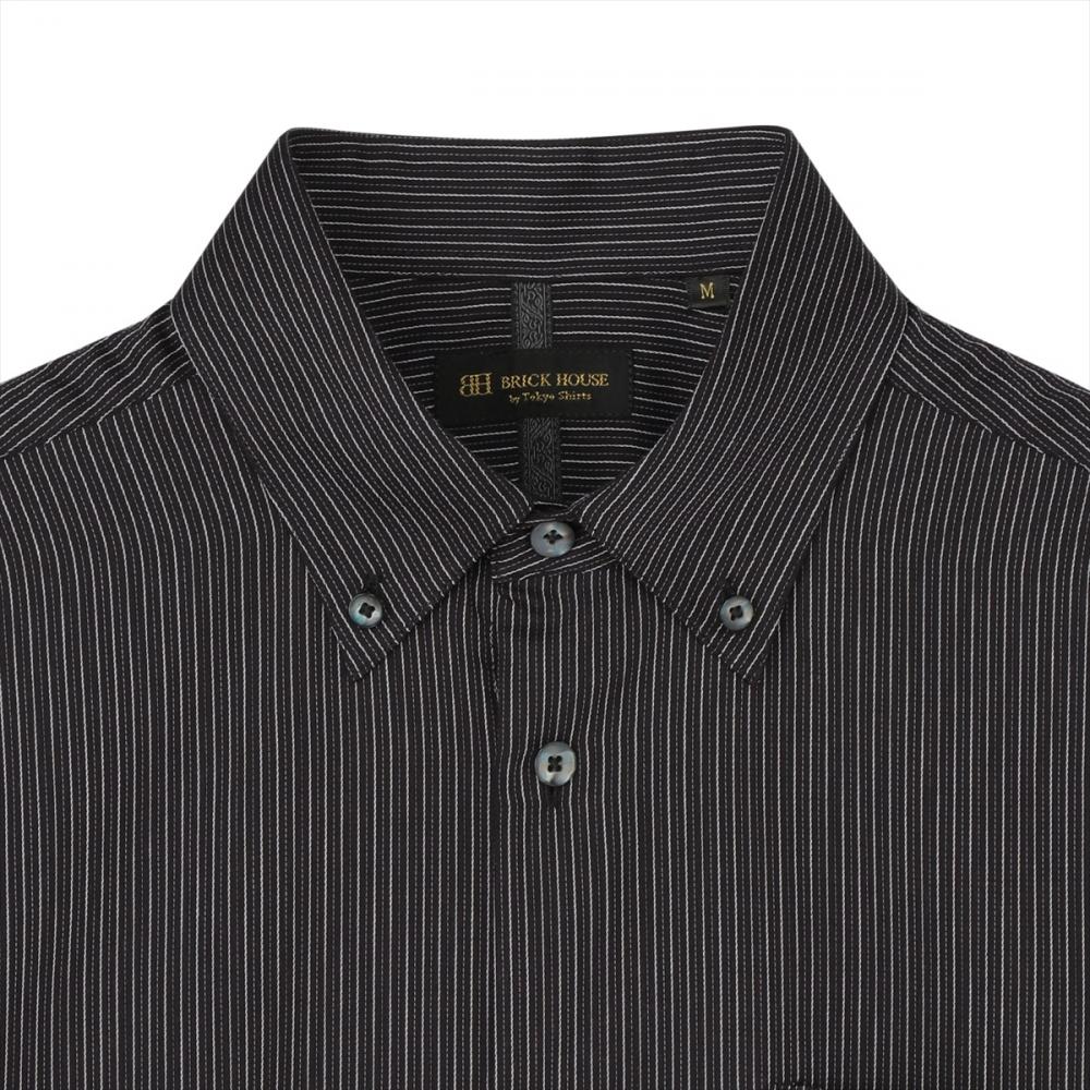 デザインカジュアルシャツ ボタンダウン 長袖 メンズ(S ブラック