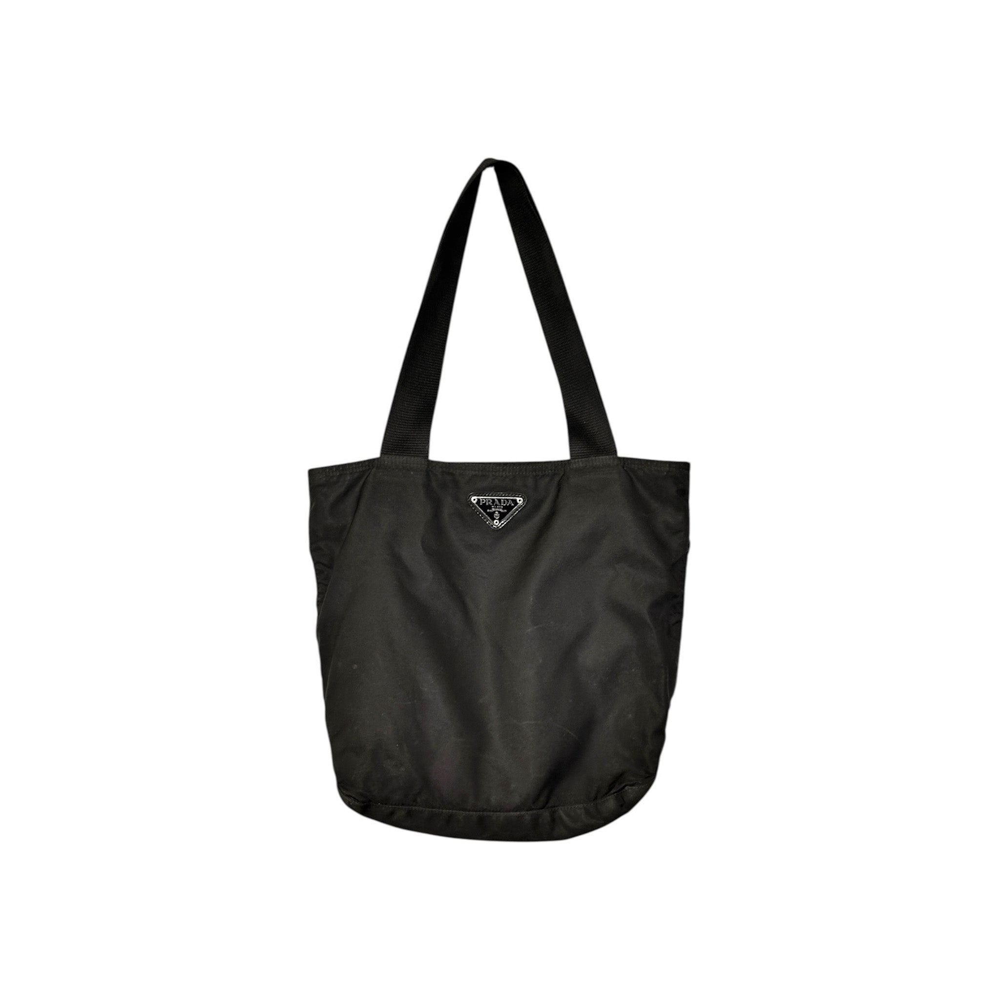 Prada Tessuto Triangle Logo Nylon Tote Black - TheRelux.com