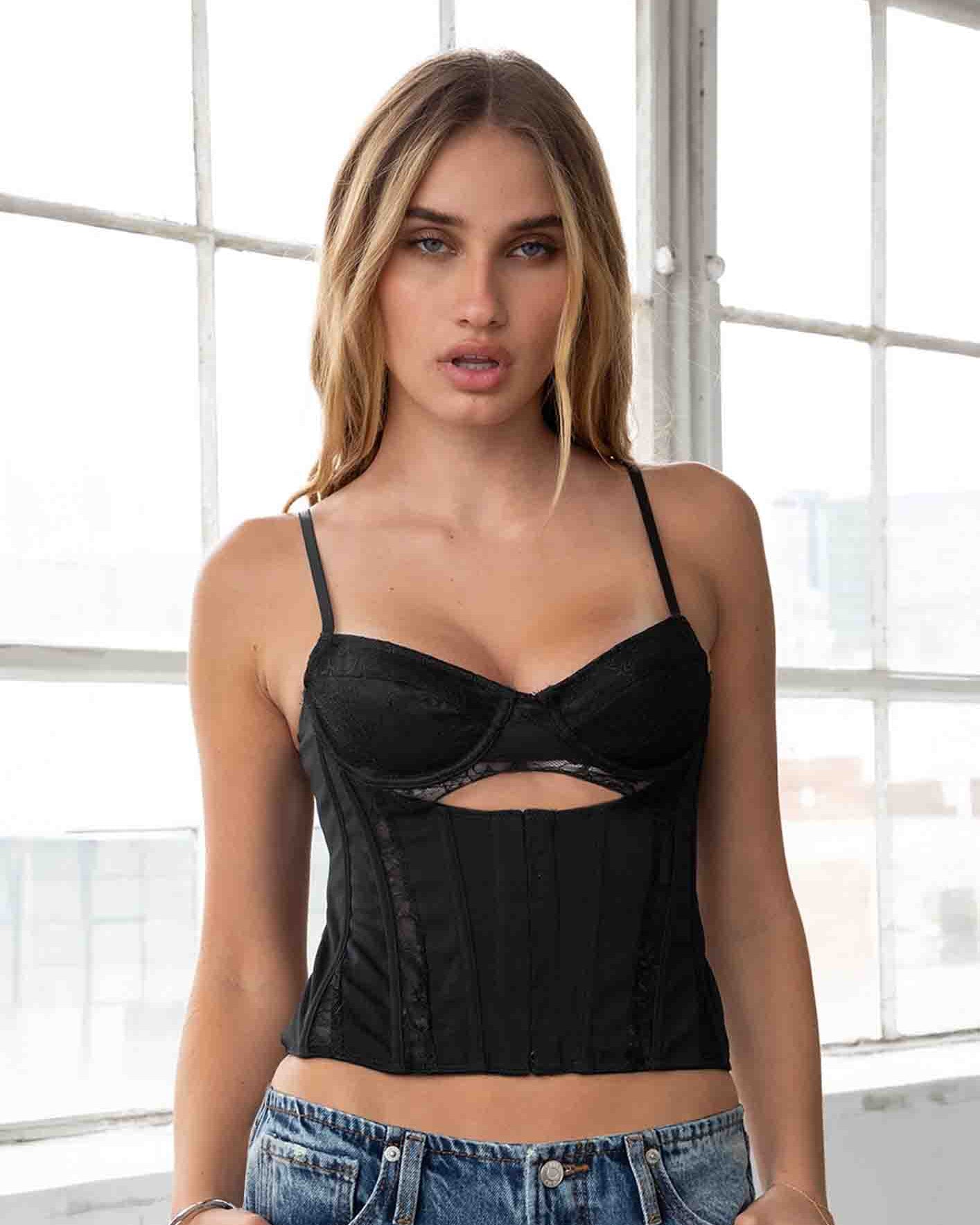 TIC TOC EVIE Stretch Lace Corset Top – Sheer Lace & Boned Bustier