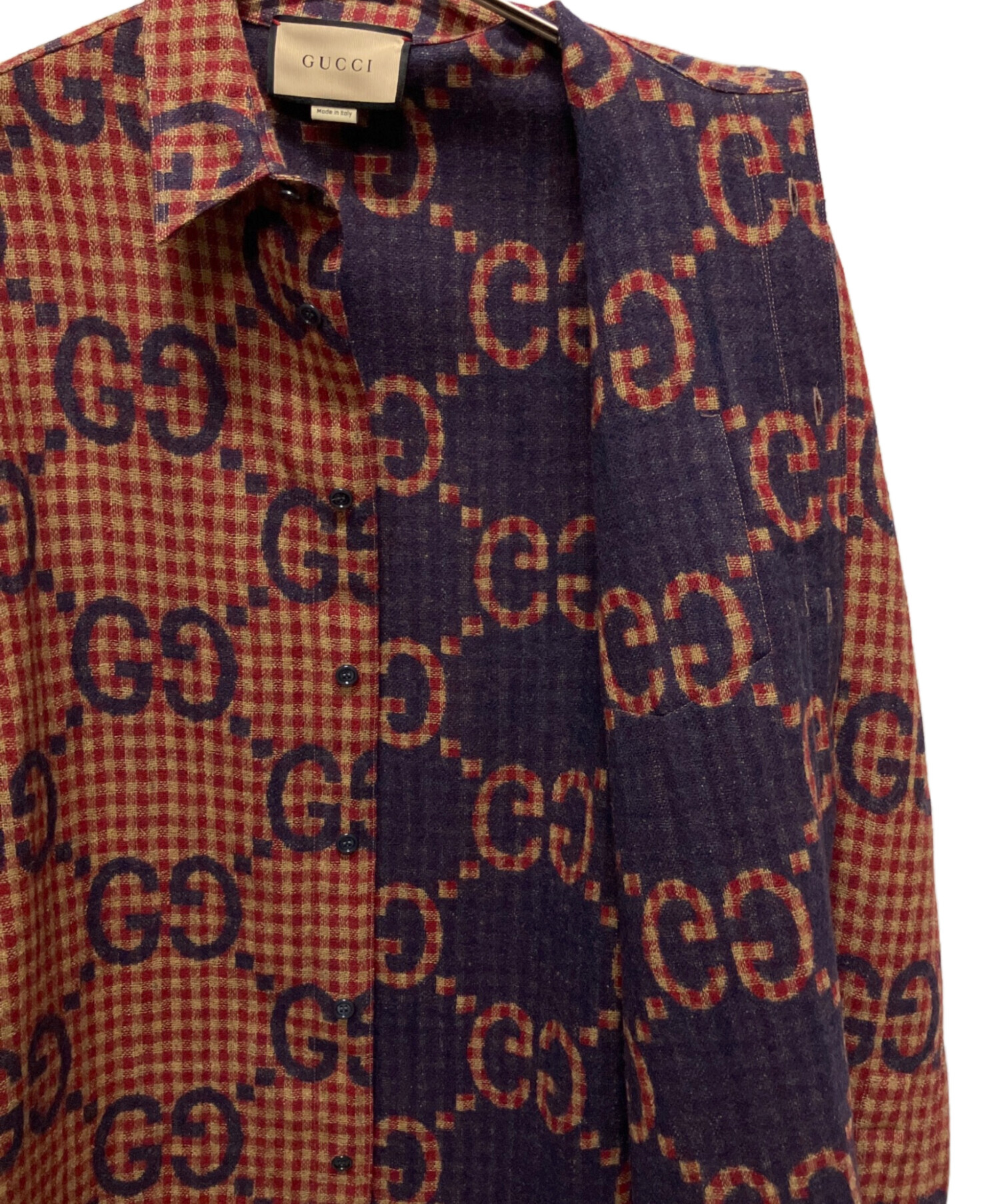 中古・古着通販】GUCCI (グッチ) マキシGGギンガムチェックウール長袖