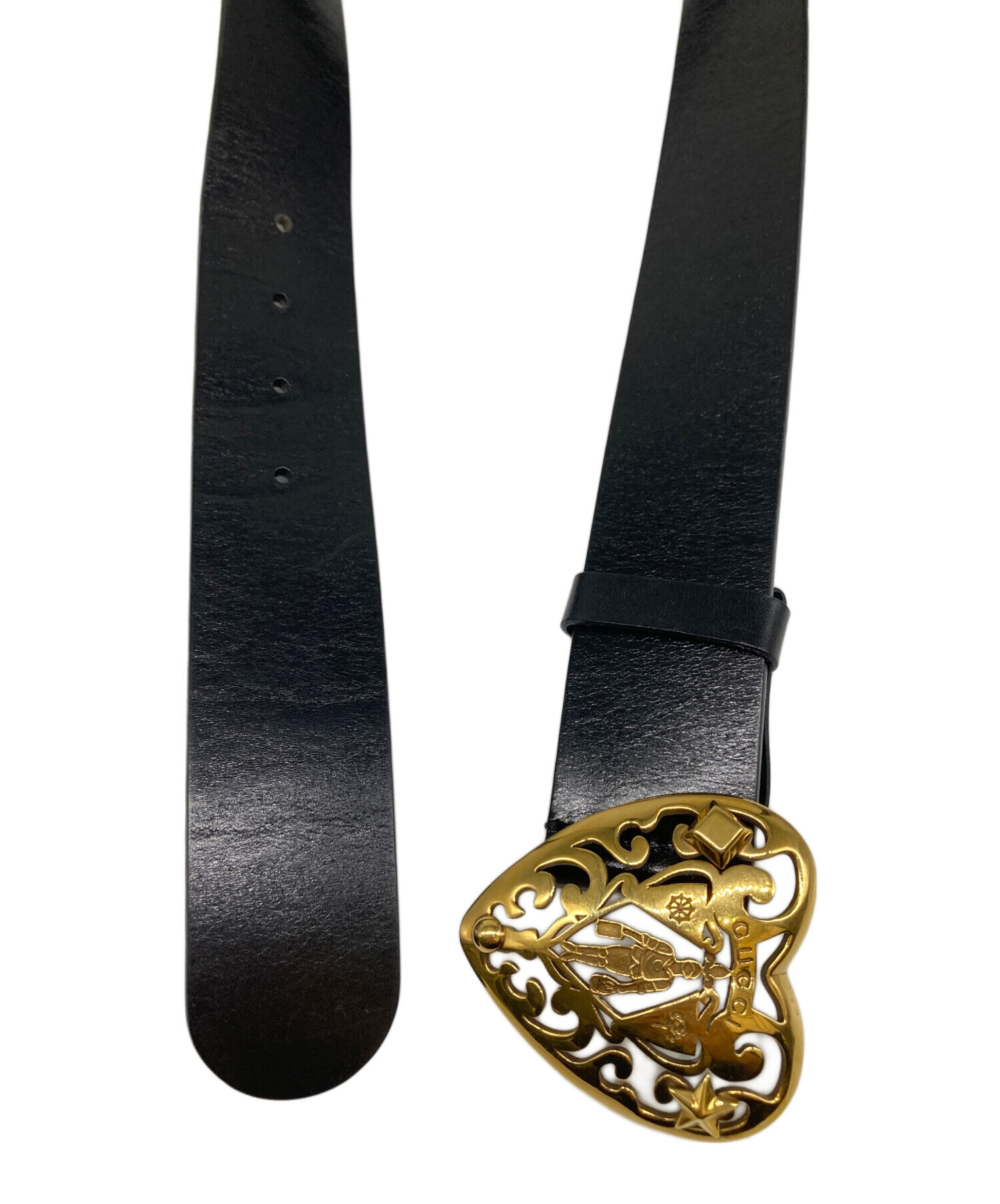 中古・古着通販】GUCCI (グッチ) ハートクレストレザーベルト ブラック