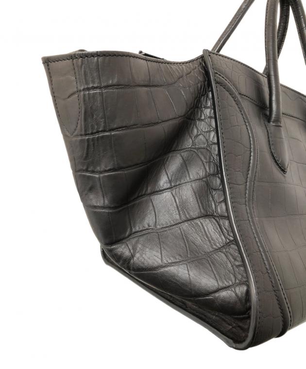 中古・古着通販】CELINE (セリーヌ) クロコ型押しハンドバッグ レザー