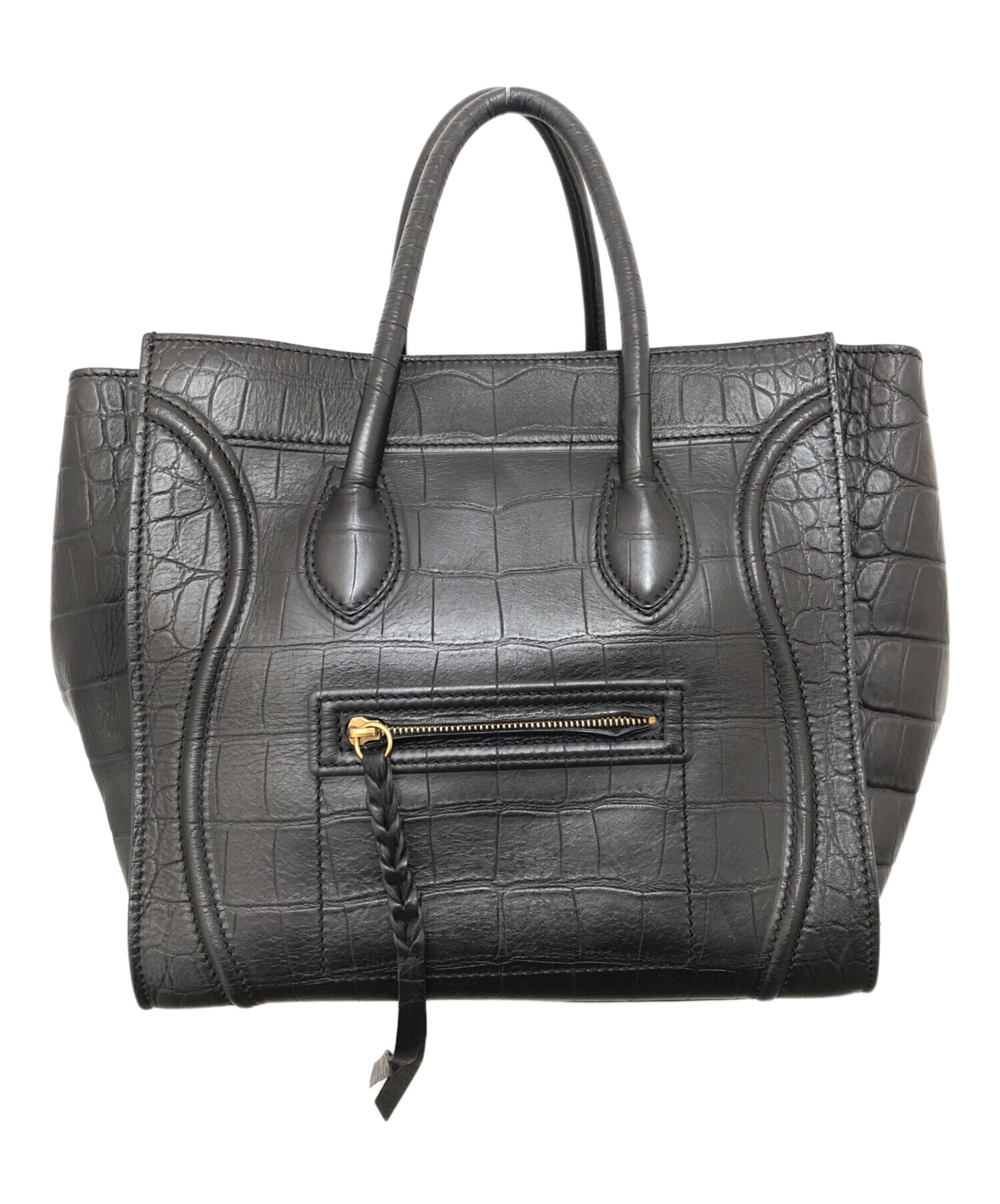 中古・古着通販】CELINE (セリーヌ) クロコ型押しハンドバッグ レザー