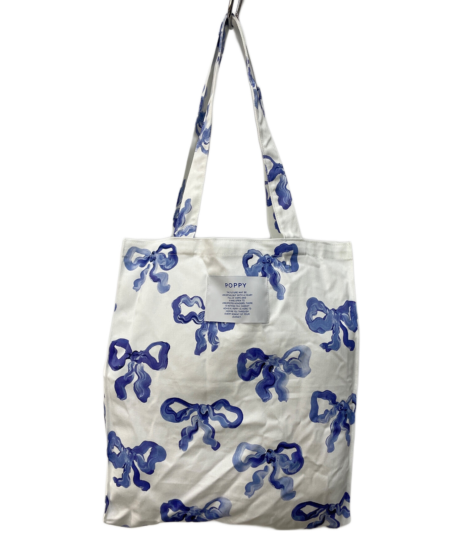 中古・古着通販】POPPY (ポピー) 青リボン柄トートバッグ ホワイト
