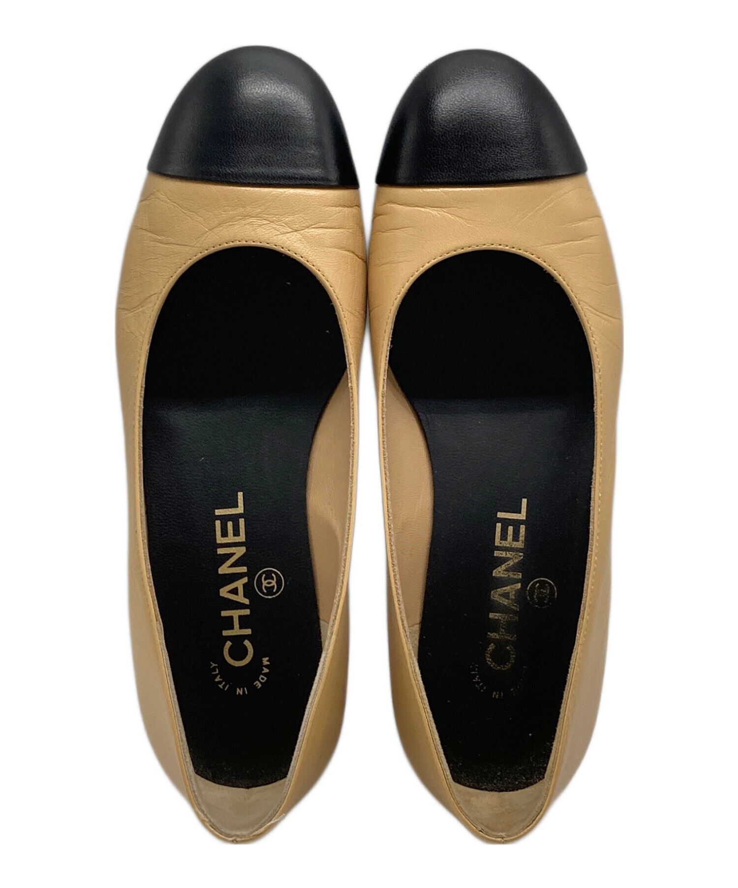 中古・古着通販】CHANEL (シャネル) バレエパンプス ベージュ×ブラック