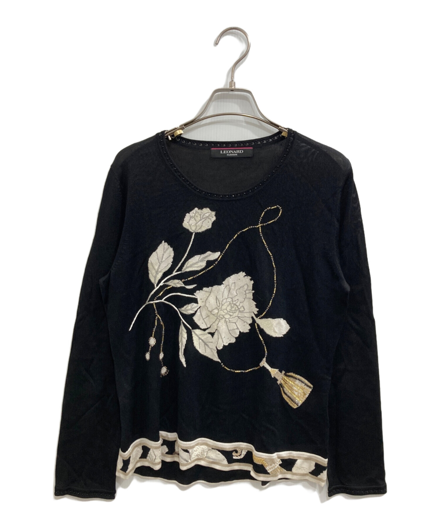 中古・古着通販】LEONARD (レオナール) ビーズ刺繍ニット ブラック