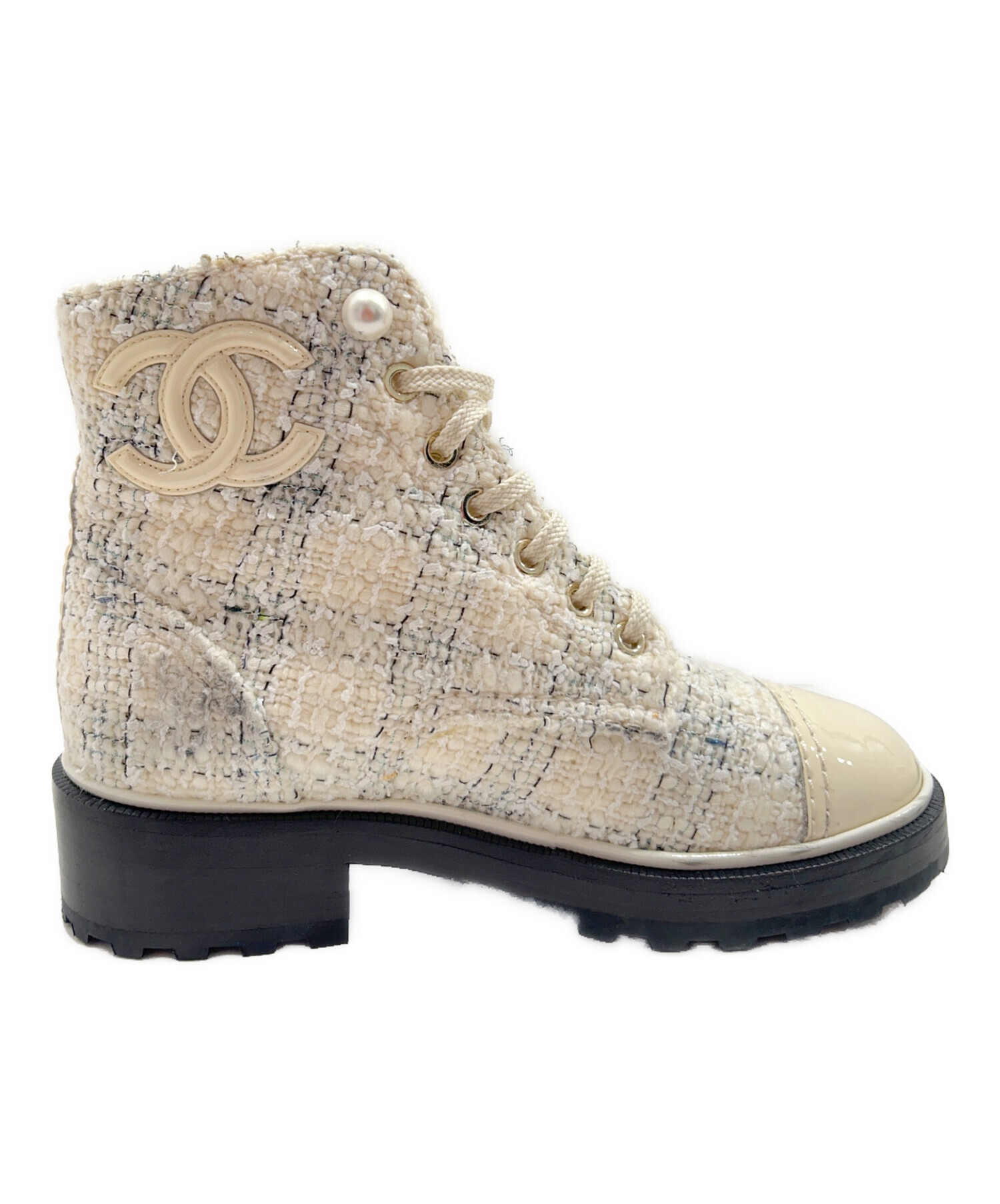 中古・古着通販】CHANEL (シャネル) ココマークツイードショートブーツ