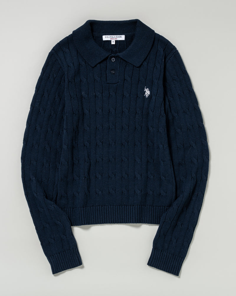 cable polo knit ケーブルポロニット ダブルホースマン刺繍 PLL53470