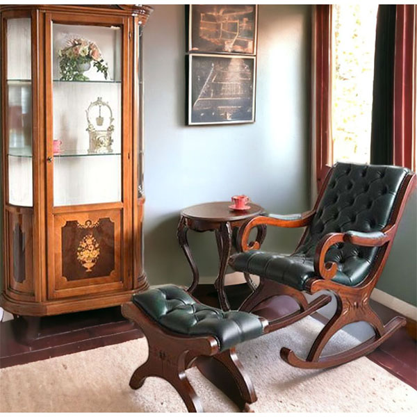 アンティーク調 チェスターフィールドロッキングチェア（グリーン