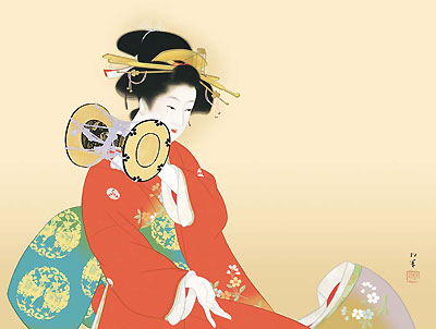 上村松園作 日本の名画 鼓の音