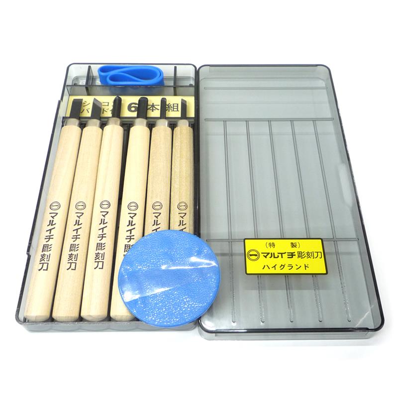 義春刃物 マルイチ 彫刻刀 特製刃 長柄 プラケース入 6本組 KL-6