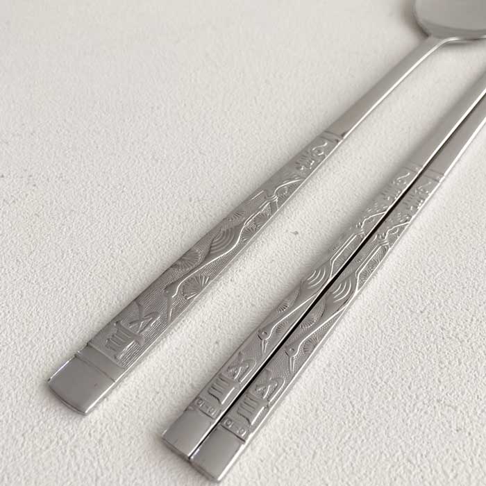 韓国スジョセット・ステンレス箸セット 鶴 (箸、スプーン) 箸類 夢市場