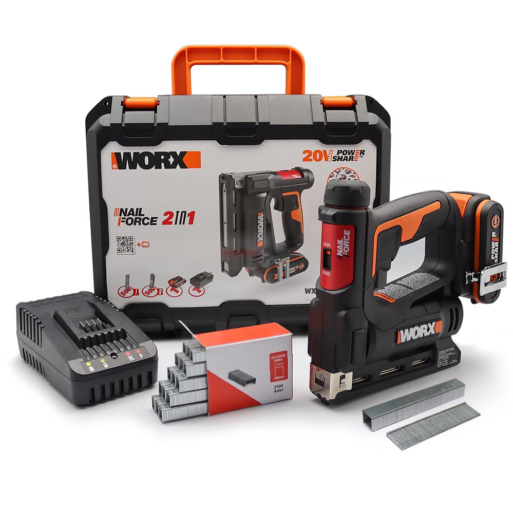 WORX WX843 20Volt/2.0Ah. Li-ion Şarjlı Type 53 Zımba ve 15 mm çivi