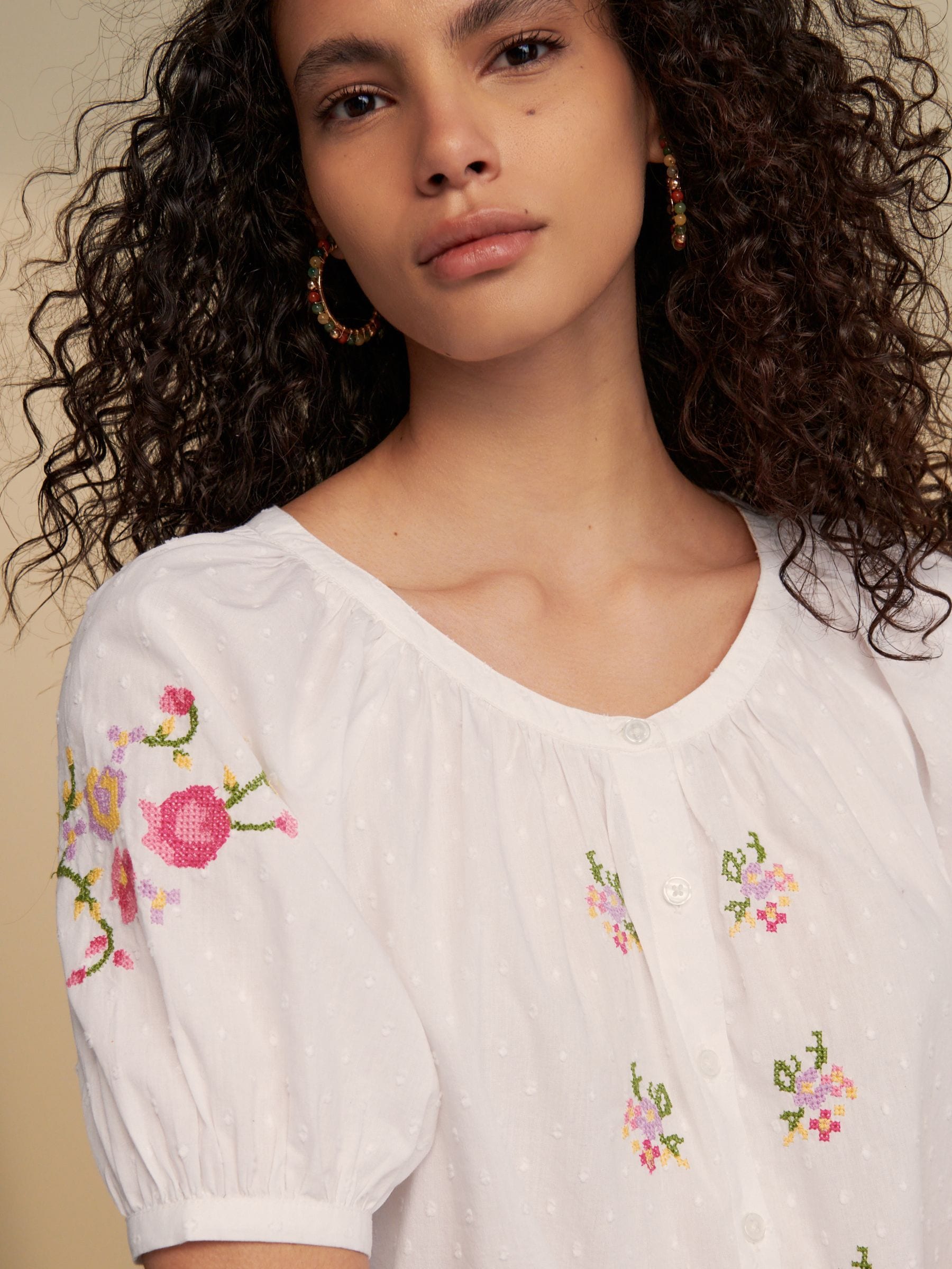 Buy White Floral Embroidered Puff Short Sleeve Top from Next USA