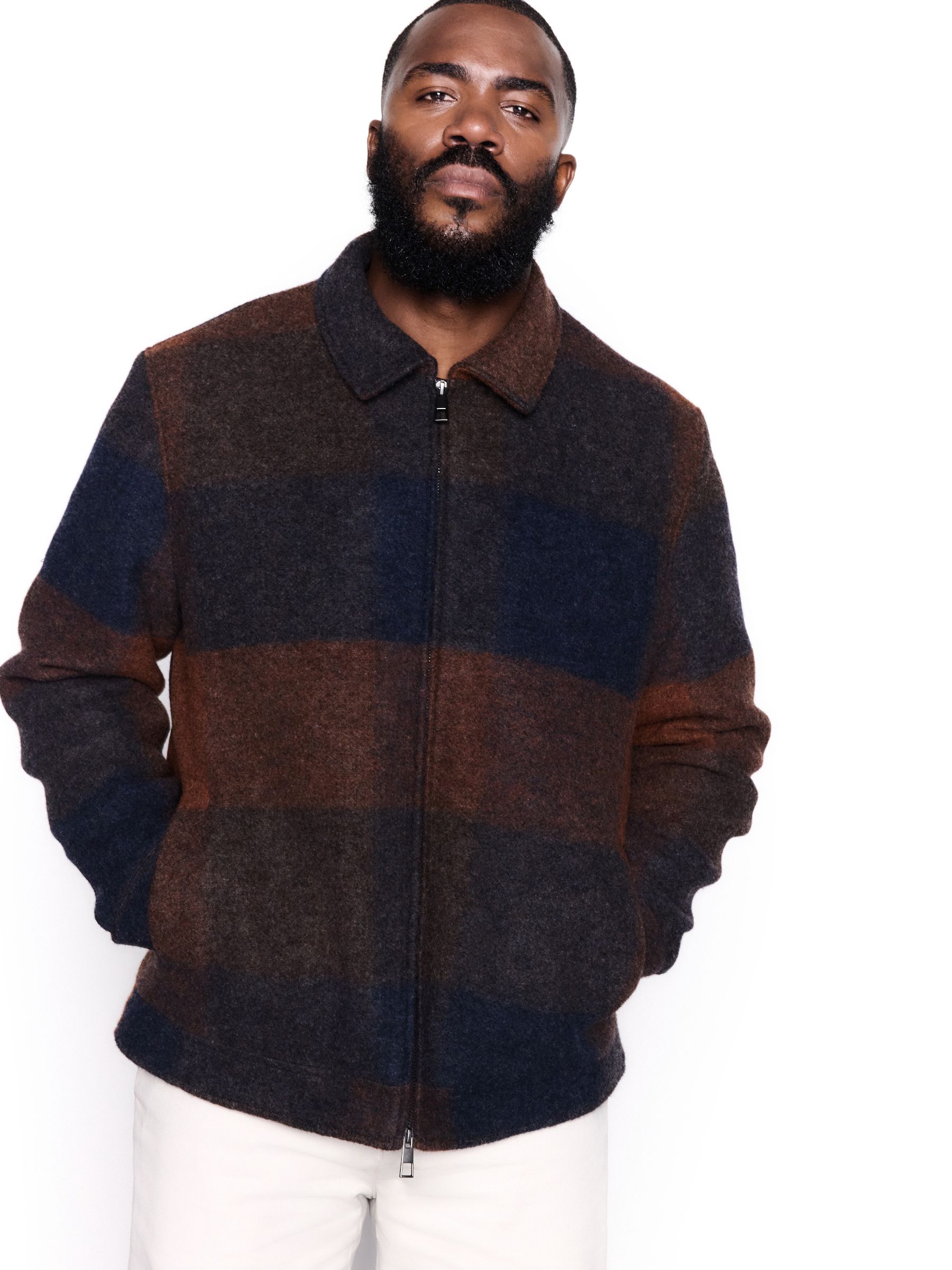 Buy Orange/Navy Italian Fabric Buffalo Check Jacket with Wool from