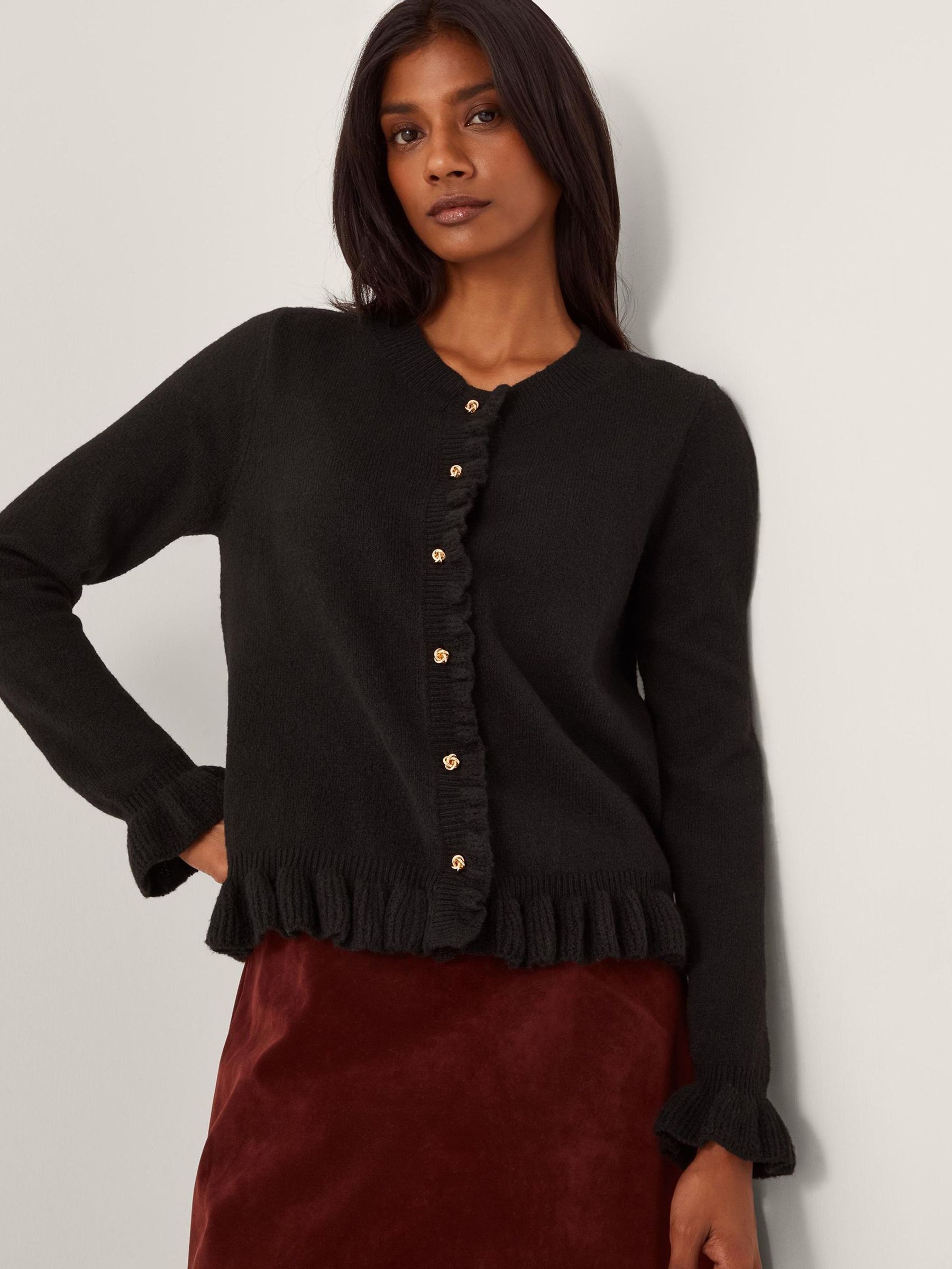 Buy Monsoon Black Rina Ruffle Cardigan from Next Turkey