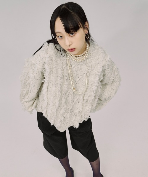 Ezick ニット セーター cable fringe mix knit ケーブルフリンジ