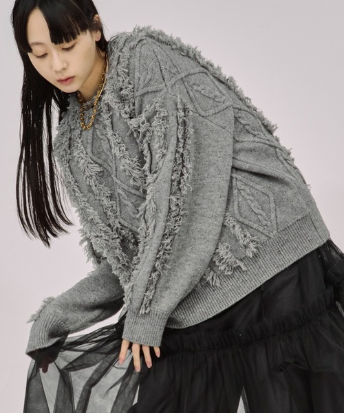Ezick ニット セーター cable fringe mix knit ケーブルフリンジ