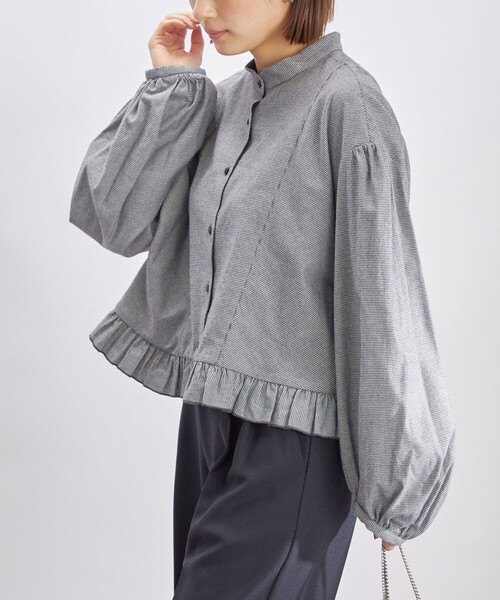 SHIPS（シップス） ブラウス シャツ 「手洗い可能」綿 チェック フリル