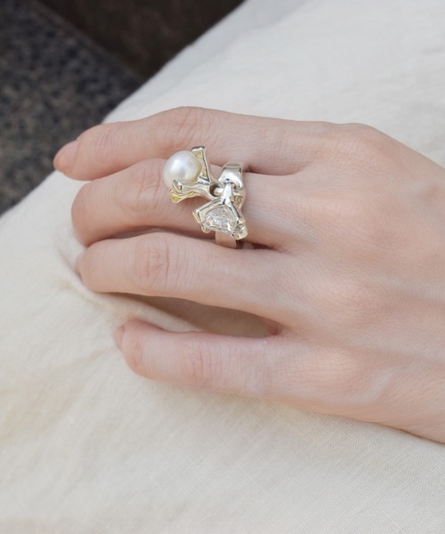 e.m.（イーエム） 指輪 リング SILVER925ジルコニア・パールゆれリング