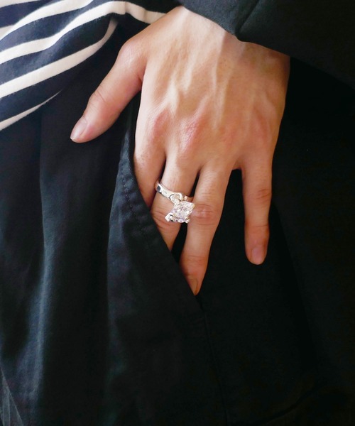 e.m.（イーエム） 指輪 リング SILVER925ジルコニア2粒リング/メンズ