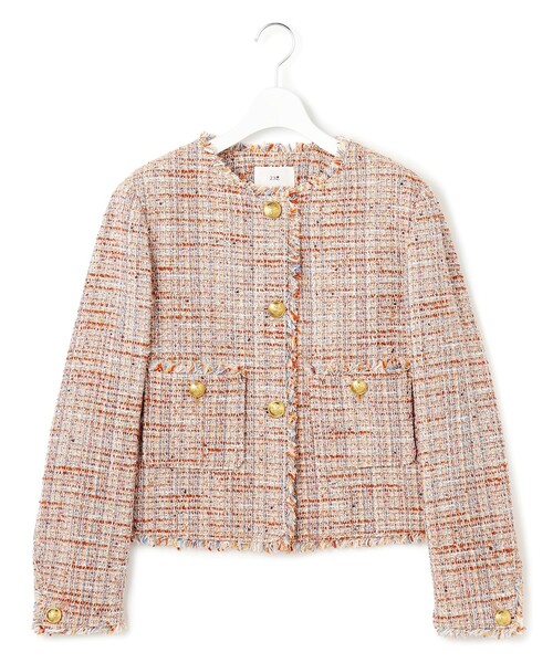 ジャケット ノーカラージャケット GIOLICAツイード ノーカラー ボタン