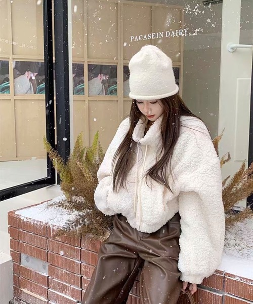 nonomi ブルゾン アウター もこもこシープボア スタンドネックショート