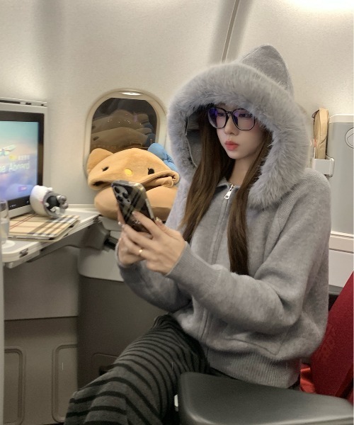 gossip!ロサンゼルス パーカー Y2K エコファー フード ジップアップ