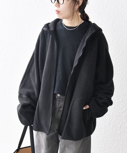 SHIPS any パーカー any:「洗濯機可能」ボア フリース フード ブルゾン