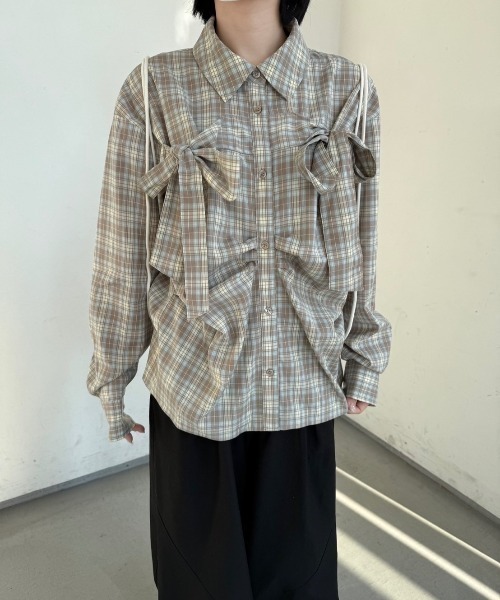 nemne（ネンネ） ブラウス シャツ 「Seoup」チェック柄ギャザーリボン