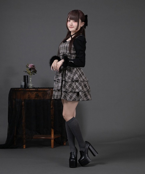 Pal elfy ニット セーター ファー付きリボン袖コンシャスニット