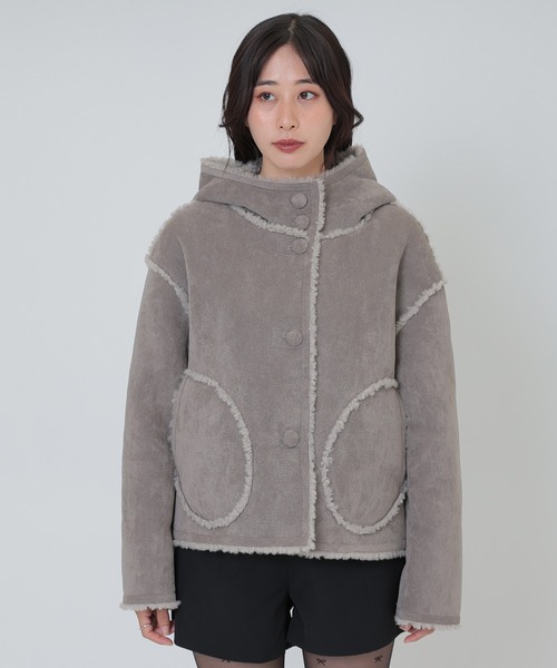 SUWDEE ムートンコート ボアコート mouton boa reversible hooded coat