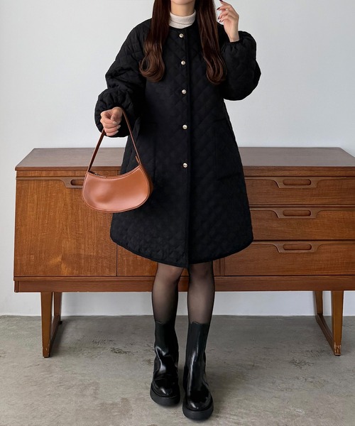 callautia（カラウティア） ノーカラーコート コート 金ボタンノー