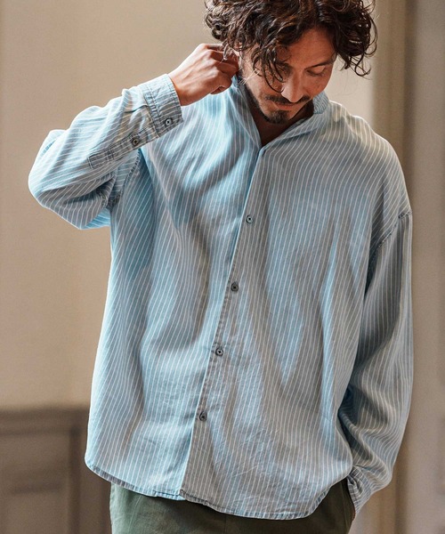 CAMBIO（カンビオ） シャツ ms5912- Silky Stripe Denim Skipper Band