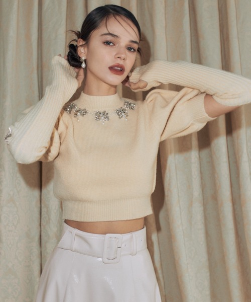 EIMY ISTOIRE（エイミーイストワール） ニット ビジューモチーフアーム