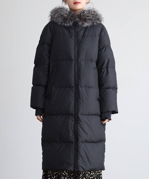 UMO ダウンコート ダウンジャケット フェイクファーフードロングダウン