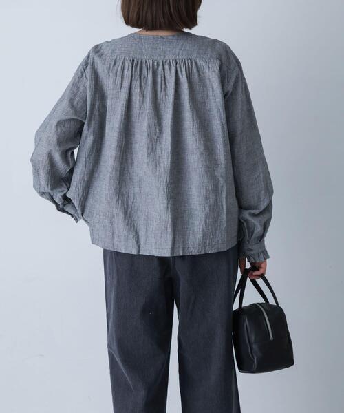 かぐれ ブラウス シャツ コットンリネンフリルブラウス レディース