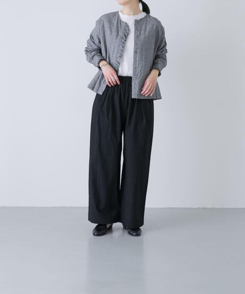 かぐれ ブラウス シャツ コットンリネンフリルブラウス レディース