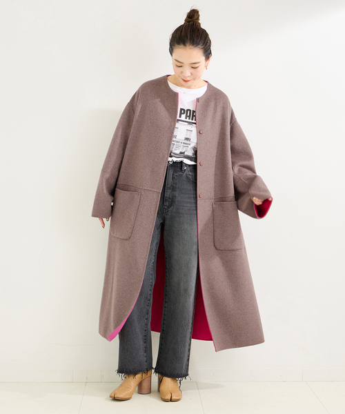 B.C STOCK（ベーセーストック） ノーカラーコート コート S120ブレンド