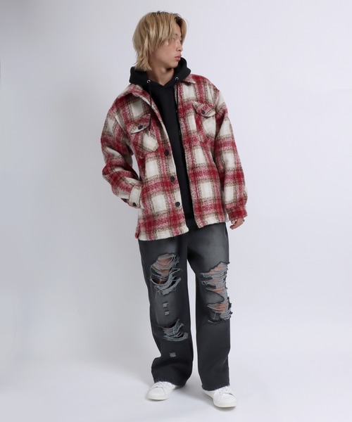 カバーオール ウールライク オンブレチェック シャツジャケット/シャツ