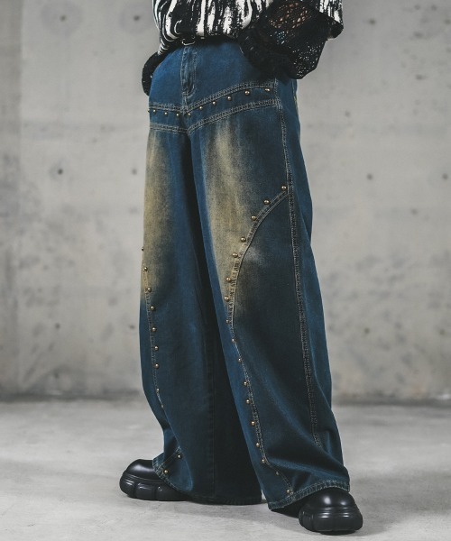 unisex buggy design denim/ワイドデニム スタッズデニム unisex buggy