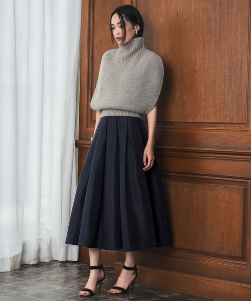 ELFRANK スカート グログランボックスタックフレアロングスカート
