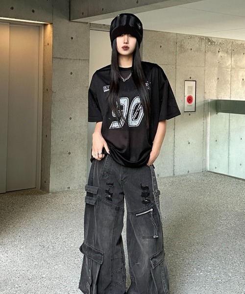 KsG ジーンズ デニム デニムパンツ ワイドレッグベルトデザインデニム